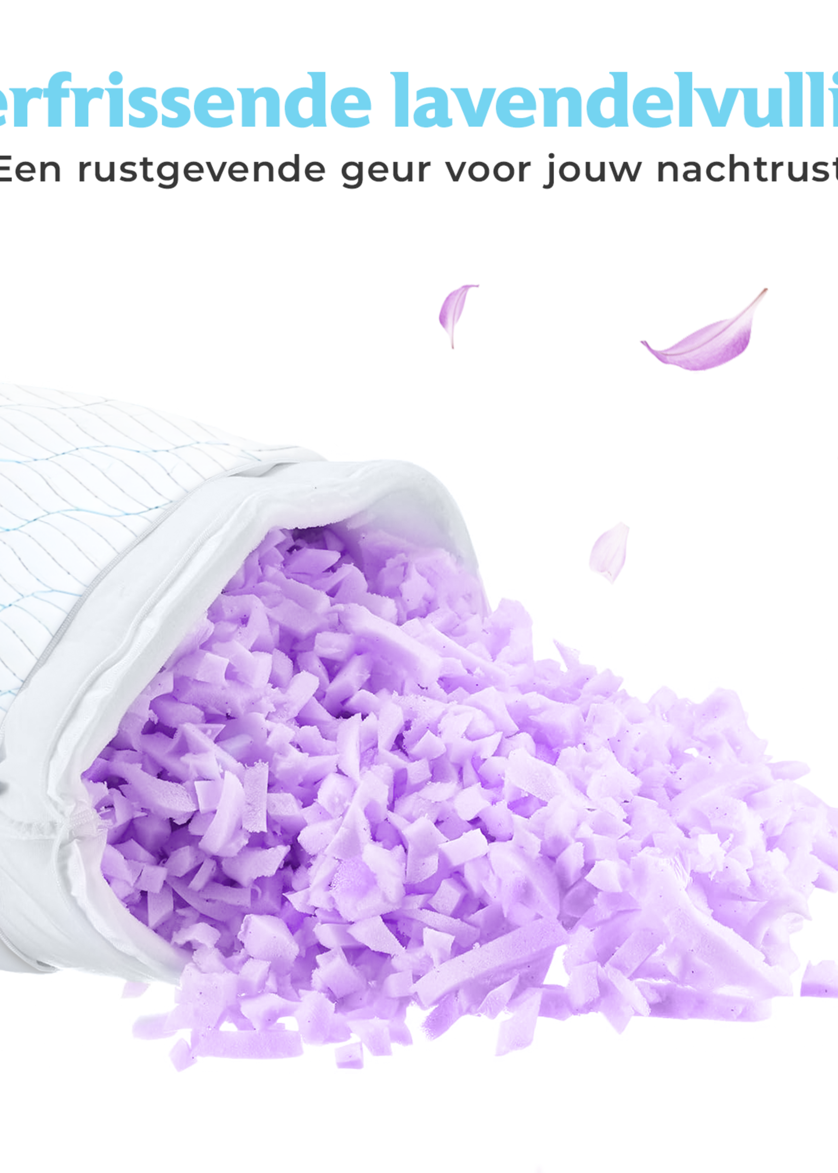 Densi Densi Hoofdkussen - Traagschuim vulling - Hoofdkussen Nekklachten - ontspannend Lavendel - Geschikt voor rug-, zij- en buikslapers - Winter & Zomerkant - Inclusief Extra 150g Schuim