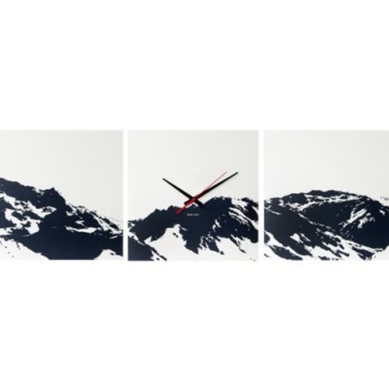 Karlsson Karlsson wandklok Alps Skyline. Set van drie vierkanten van 35x35cm