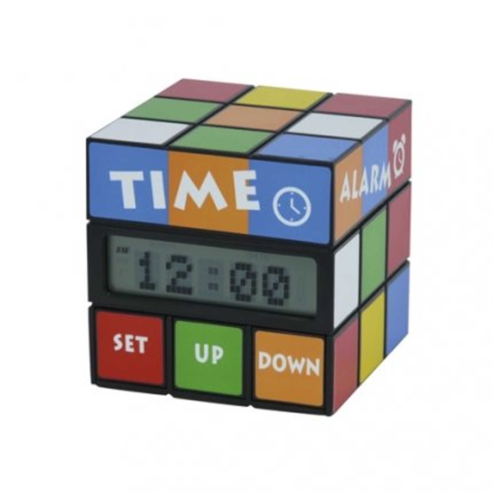 Iedereen kent de Rubiks Kubus en nu is er een leuke variant als alarmklok. Door de bovenste schijf te draaien verschijnt er op de display de tijd, datum of temperatuur.