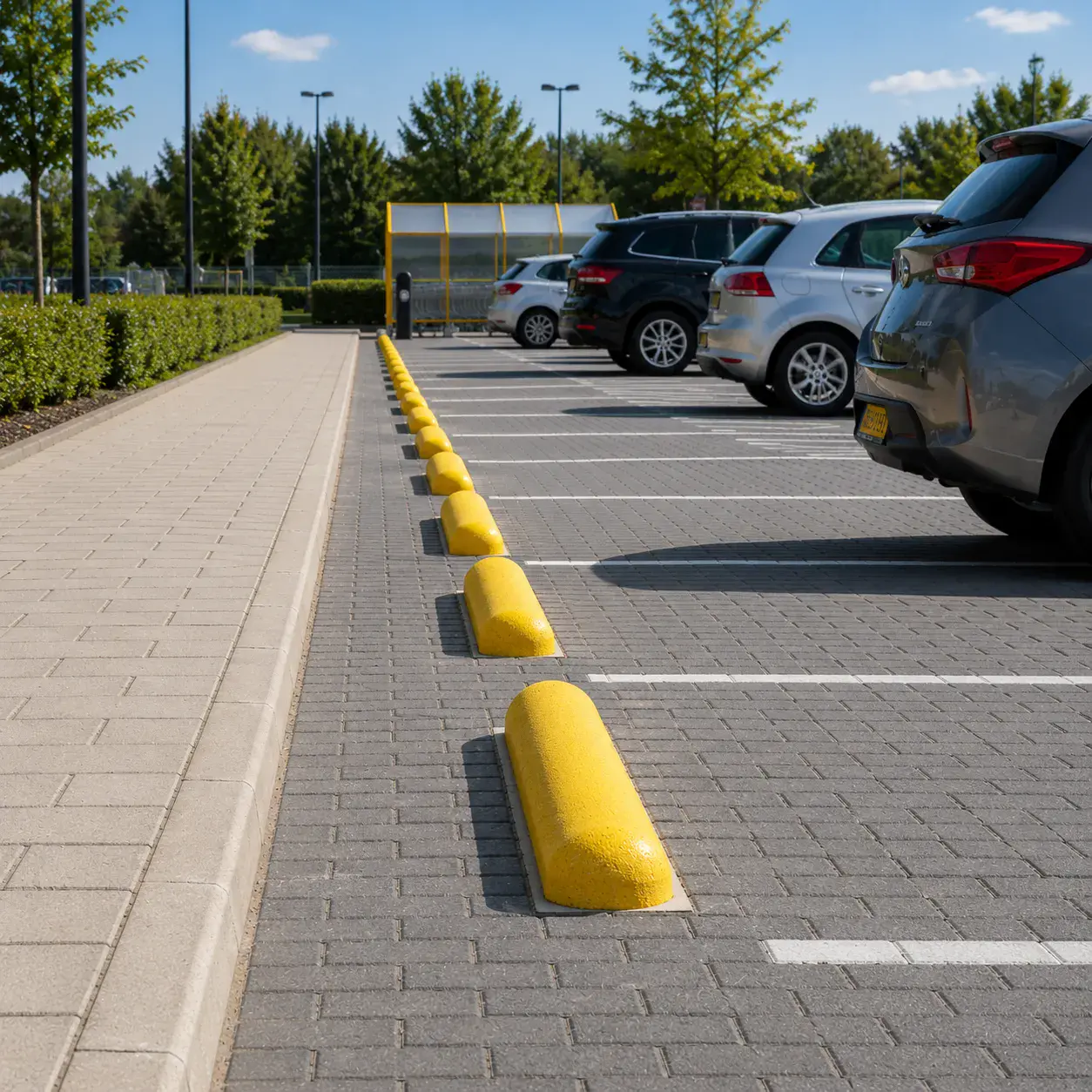 Aanrijdbeveiliging van beton: bescherm je terrein met gele stootbanden en blokken