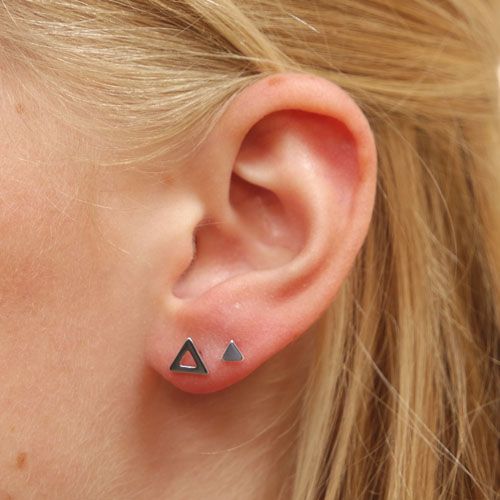 LAVI Silver Mini Triangle Ear Studs