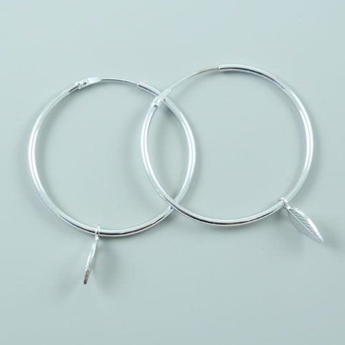 LAVI Silver Hoop Earrings with a Feather charm