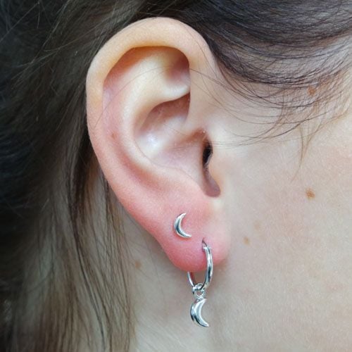 LAVI Silver Hoop Earrings with a Moon charm