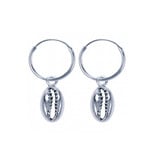 Silver Hoop Earrings with a shell  charm