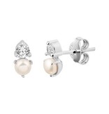 Ear studs pearl and zirconia