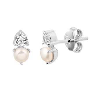 Ear studs pearl and zirconia