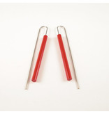 Modern Long Bar Earrings - Red