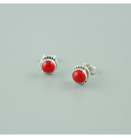 Cultured Red Coral Ear Studs