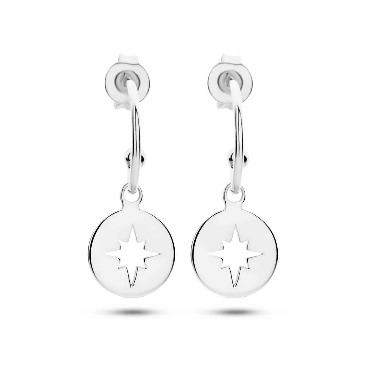 Silver Star Hoop Stud Earrings