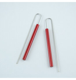 Modern Long Bar Earrings - Metalic Red