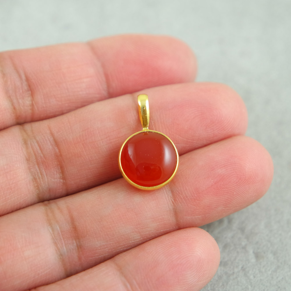 Carnelian Pendant Round 14K Gold Plated