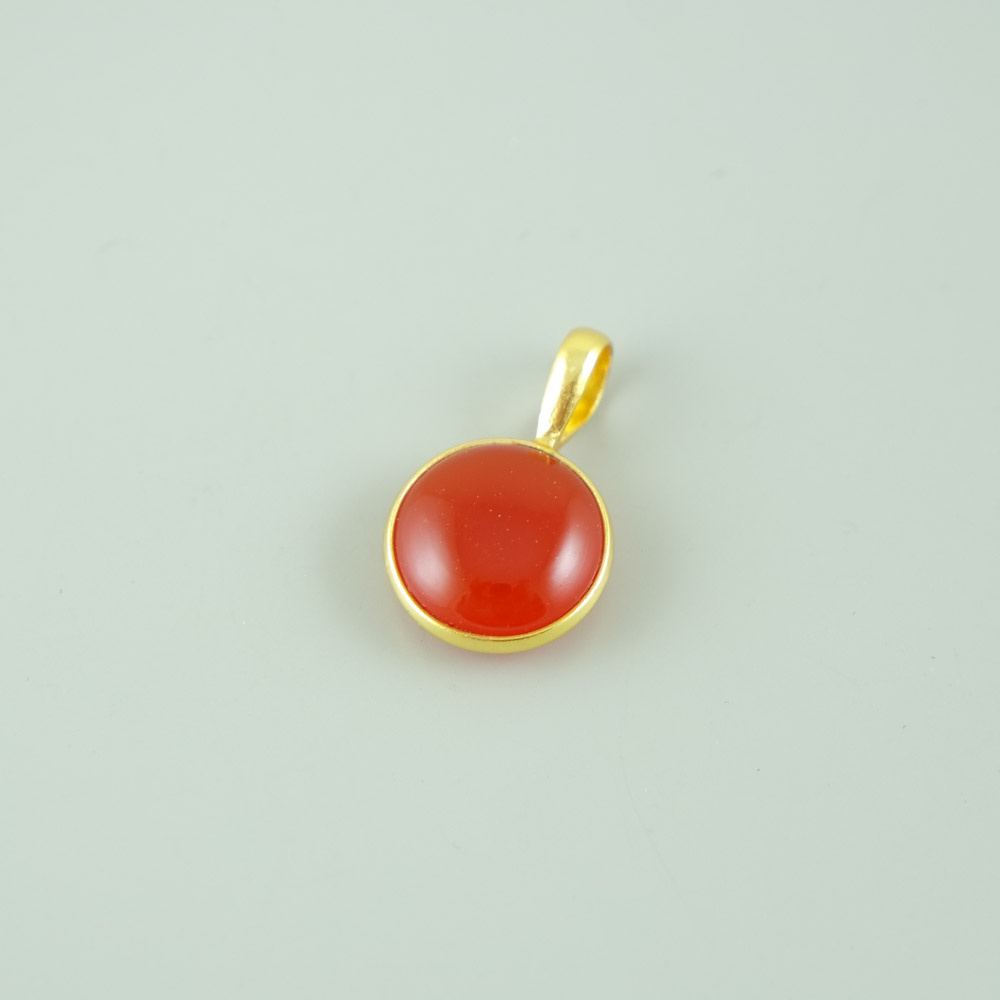 Carnelian Pendant Round 14K Gold Plated