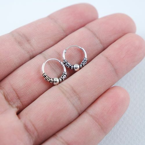 LAVI Sterling Silver Bali Hoop Earrings 12mm