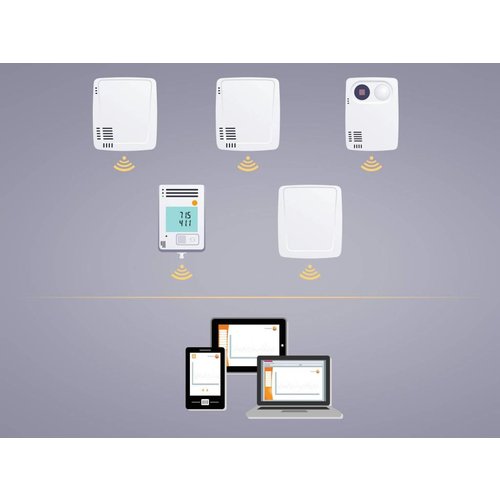 Testo 160 THL- WiFi datalogger geïntegreerde sensoren voor temperatuur, vochtgehalte, lichtsterkte en UV-straling