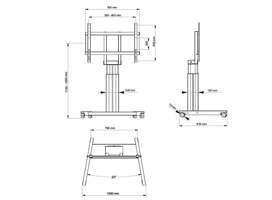 Vloerstandaard Motorized Public 160kg SD [zwart]