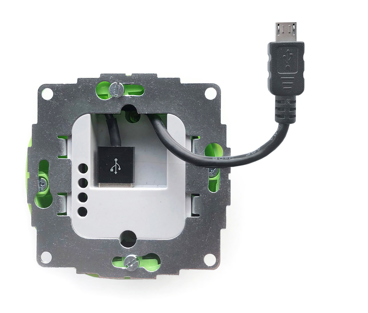 Augment vier keer metalen 230volt combinatie stopcontact naar Inbouw Micro-USB lader 12W - IDAV-  Integratie Domotica Audio Video