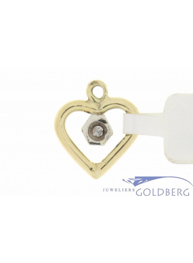 Vintage bicolor 18k gouden open hartvormige hanger met ca. 0.02ct diamant