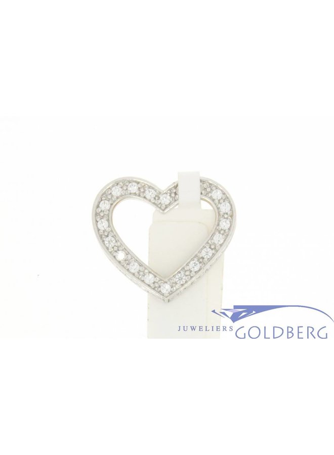 Vintage 18k witgouden open hartvormige hanger met zirconia