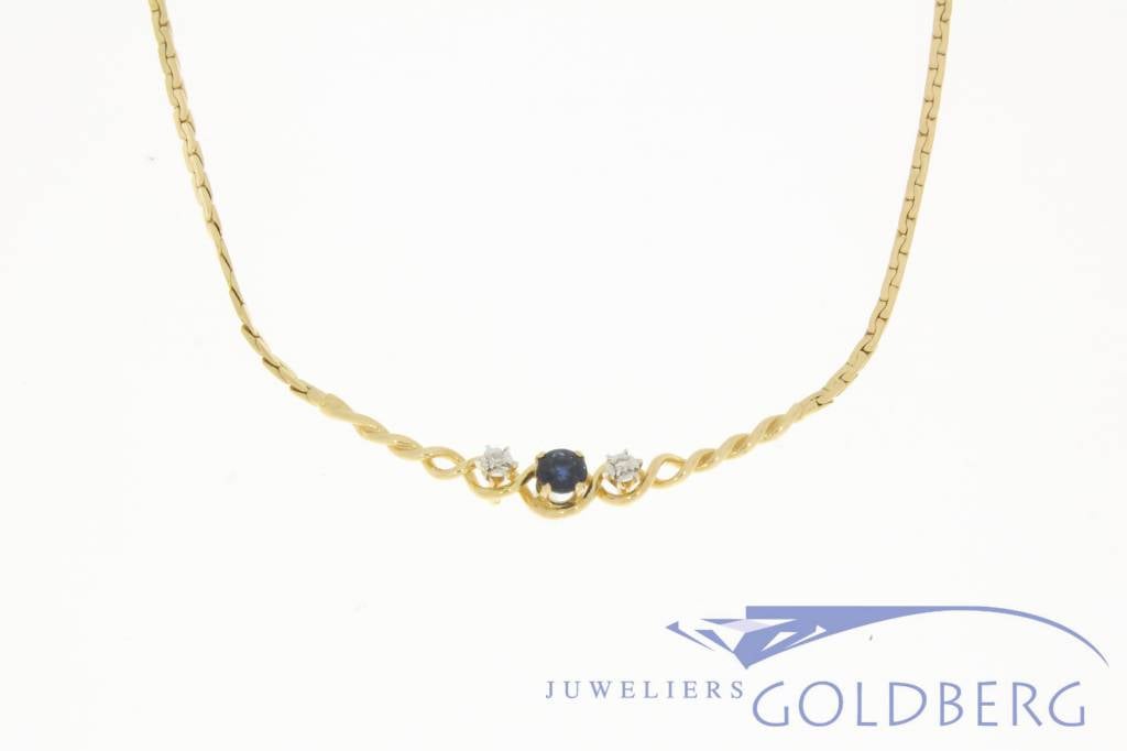 zoeken Bepalen Beïnvloeden Vintage 18k gouden ketting met diamant en blauwe saffier - Goldberg