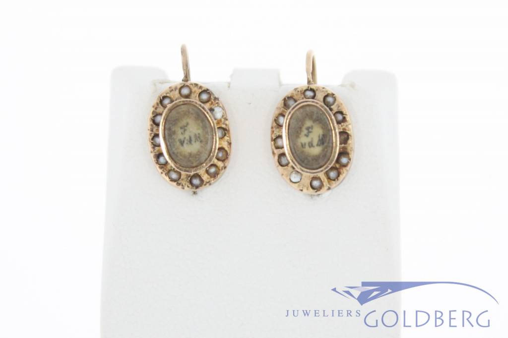 koper gelijktijdig vijver Antieke 14k gouden rouw oorhangers met steenparel 1853-1906 - Goldberg
