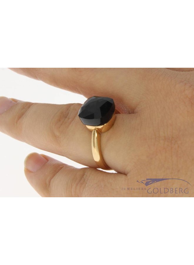 18k rose gold Mano ring black stone