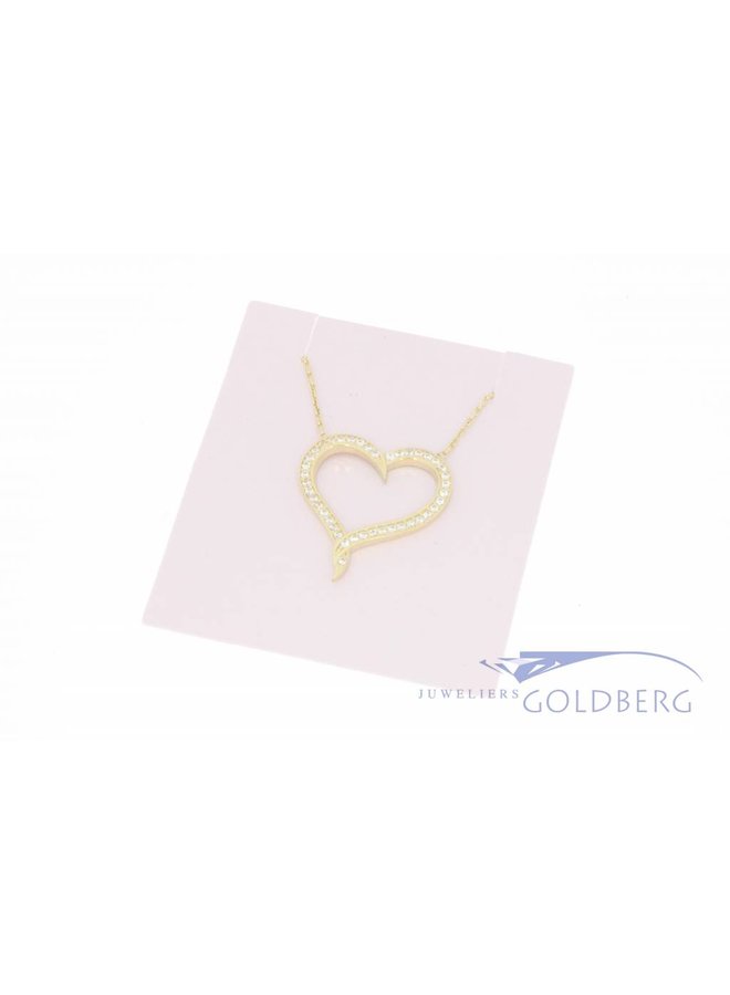 14k gold necklace with heart zirconias
