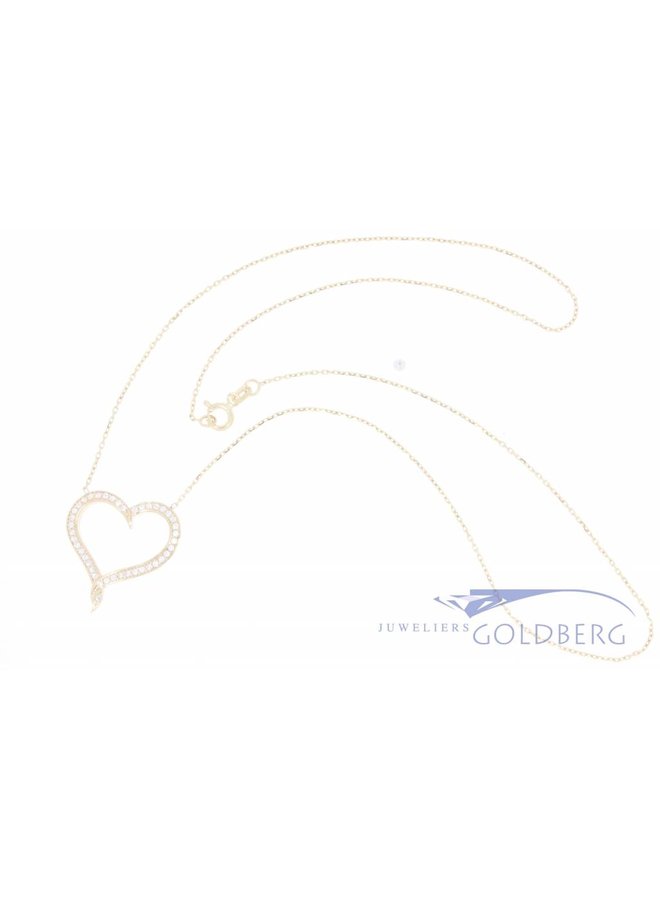 14k gouden collier met hart zirconia's