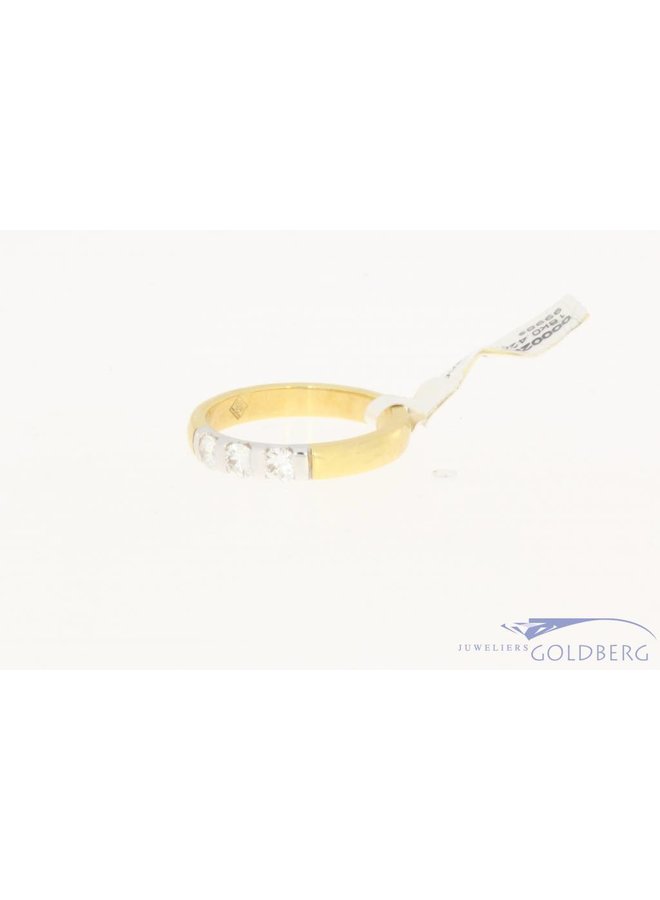 Vintage 18k  bicolor gouden alliance ring met ca. 0.42ct briljant geslepen diamant