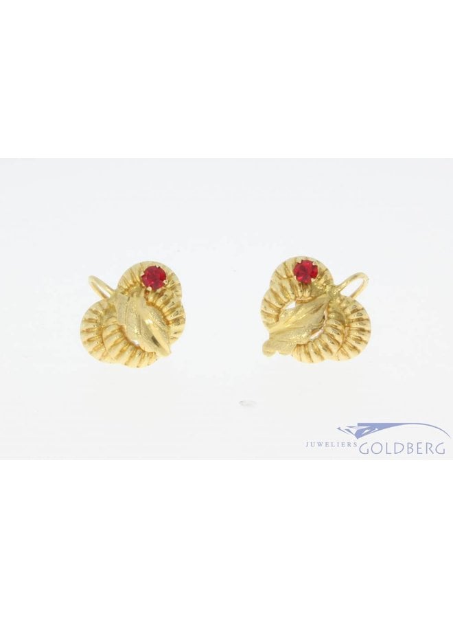 Vintage 18 carat gold studded earrings with synthetic ruby