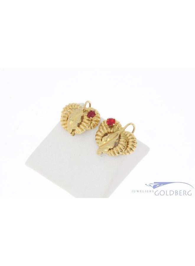 Vintage 18 carat gold studded earrings with synthetic ruby