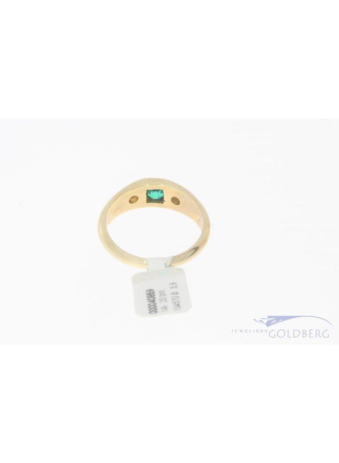 14k gouden vintage ring met synth. smaragd/diamant(ca. 0.20ct)