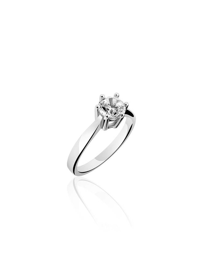 Silver engagement ring 6-prongs 6mm zirconia