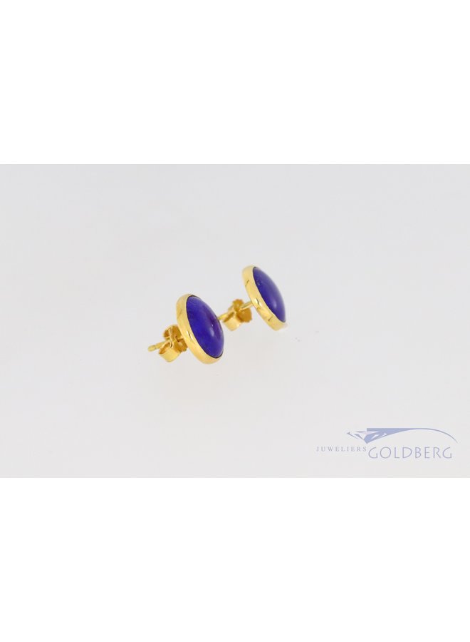 18k yellow gold round earrings with Lapis Lazuli