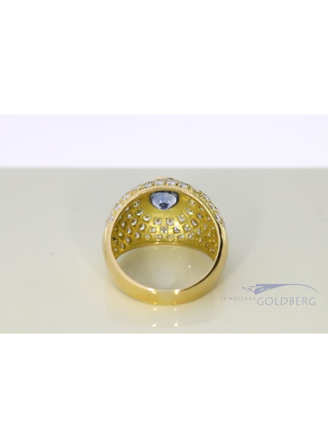 18k brede ring met blauwe toermalijn en diamant