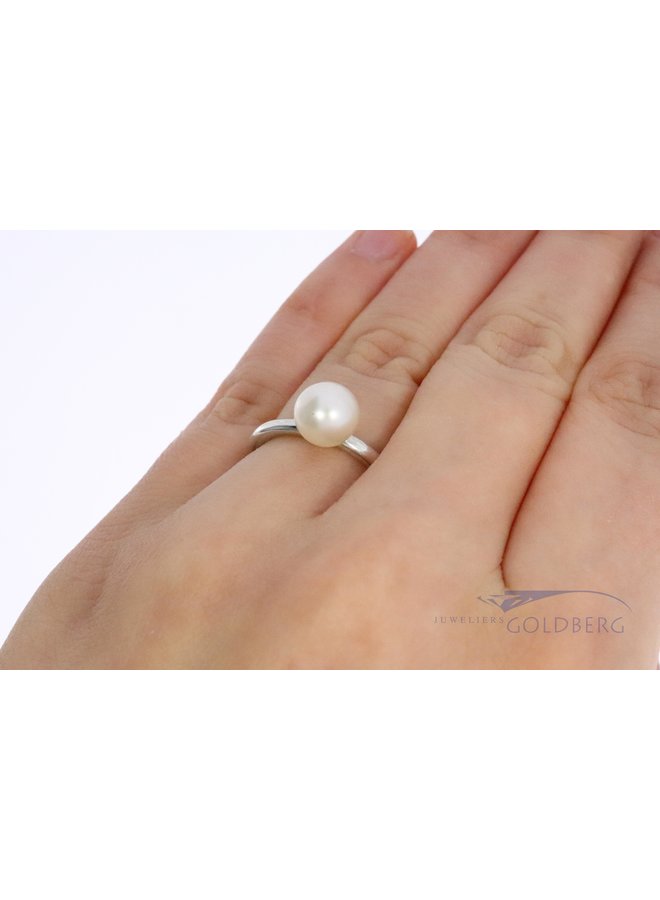 Trollbeads silver ring "white pearl" (old model without cup under pearl!)