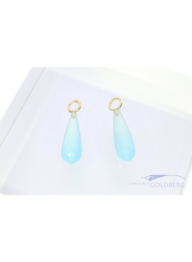 Sea-blue Chalcedon earring pendants 14k gold
