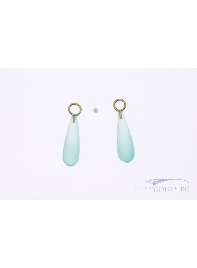 Sea-blue Chalcedon earring pendants 14k gold (for earring of up to 3,7mm thick)