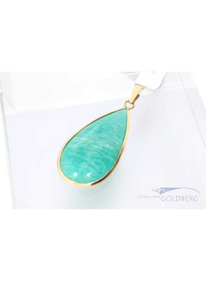 18k gold large drop shaped pendant with amazonite