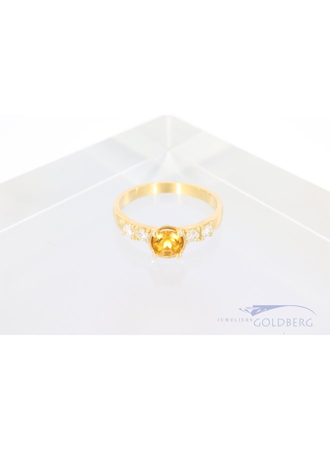 14k geelgouden "Cup ring"  met citrien en diamant uit eigen atelier