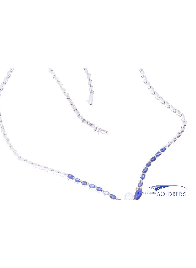 18k choker witgoud saffier/briljant