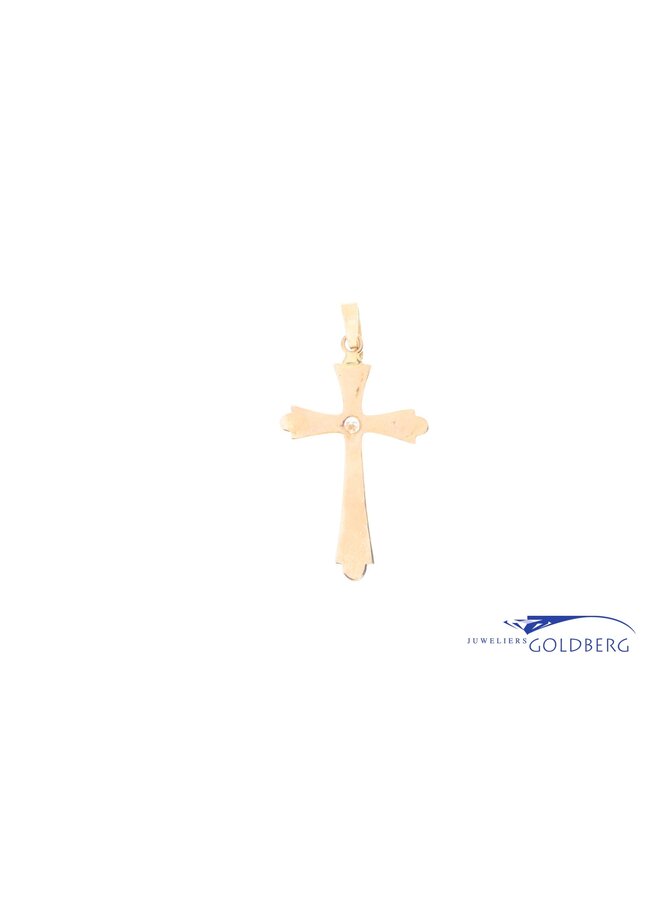 14k gouden vintage kruis hanger met diamant