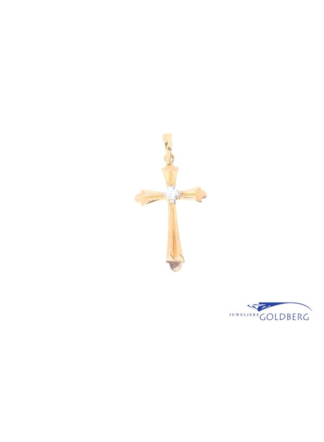 14k gouden vintage kruis hanger met diamant