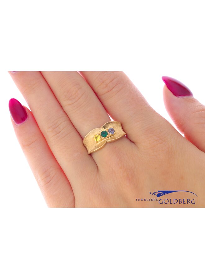 14k gold Vintage ring emerald, amathist, citrine