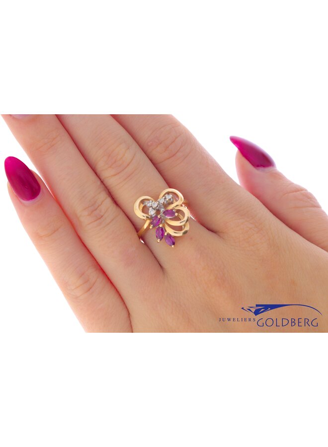 14k gold vintage ring with ruby & diamond