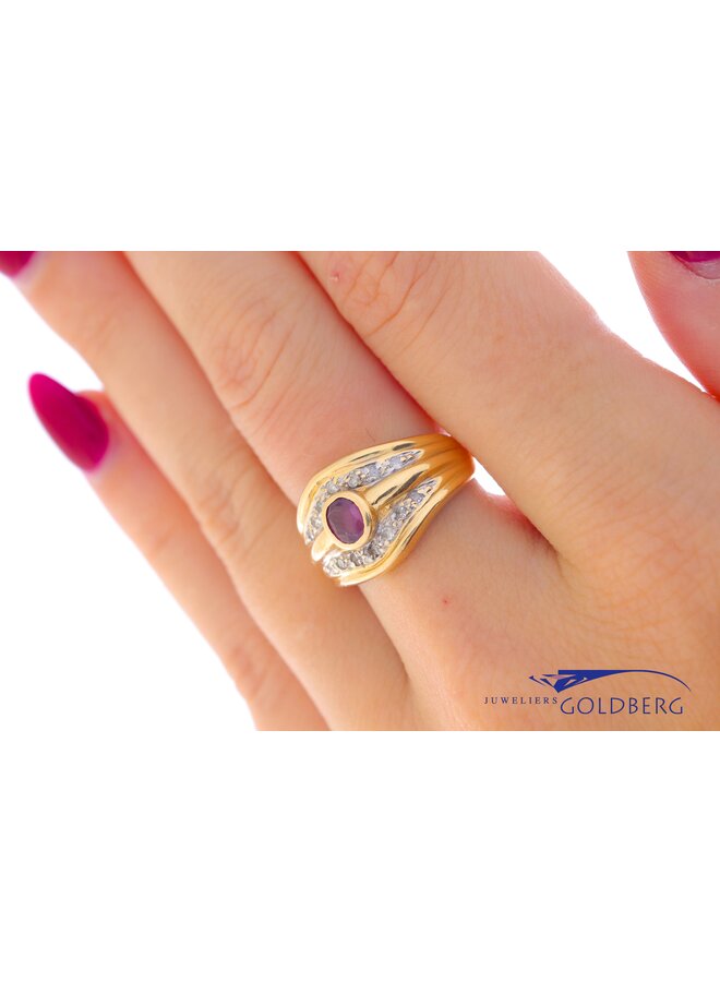 14k gouden vintage ring robijn/diamant
