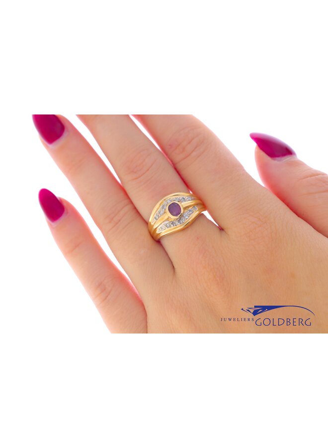 14k gouden vintage ring robijn/diamant