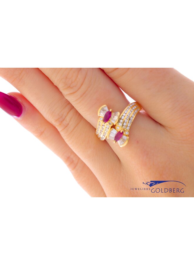 18k gold vintage ring ruby/diamonds