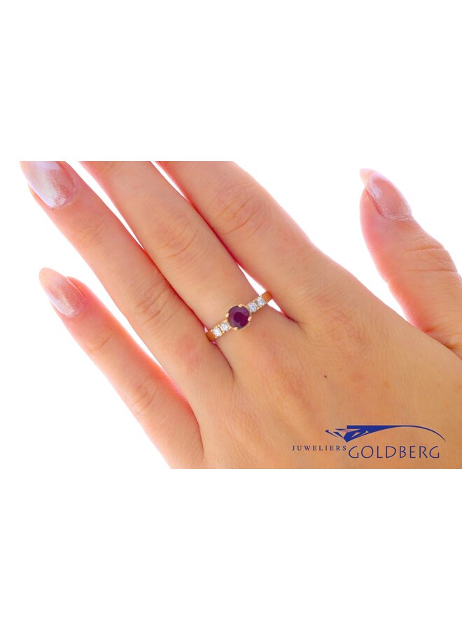 14k gold "cup ring" with 1.4ct ruby and 4 diamonds from our workshop