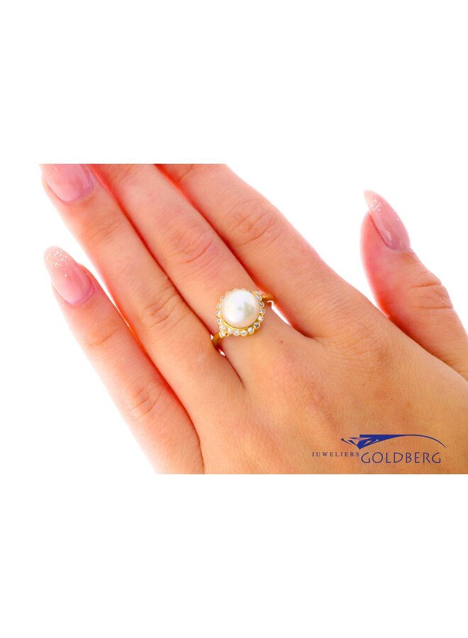 18k gold vintage ring pearl/diamonds