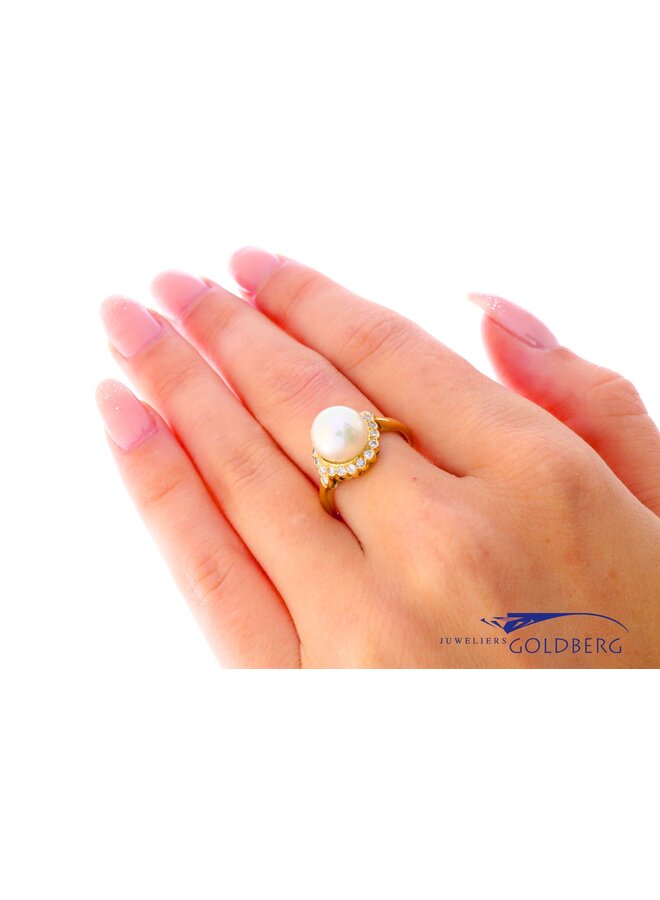 18k gold vintage ring pearl/diamonds